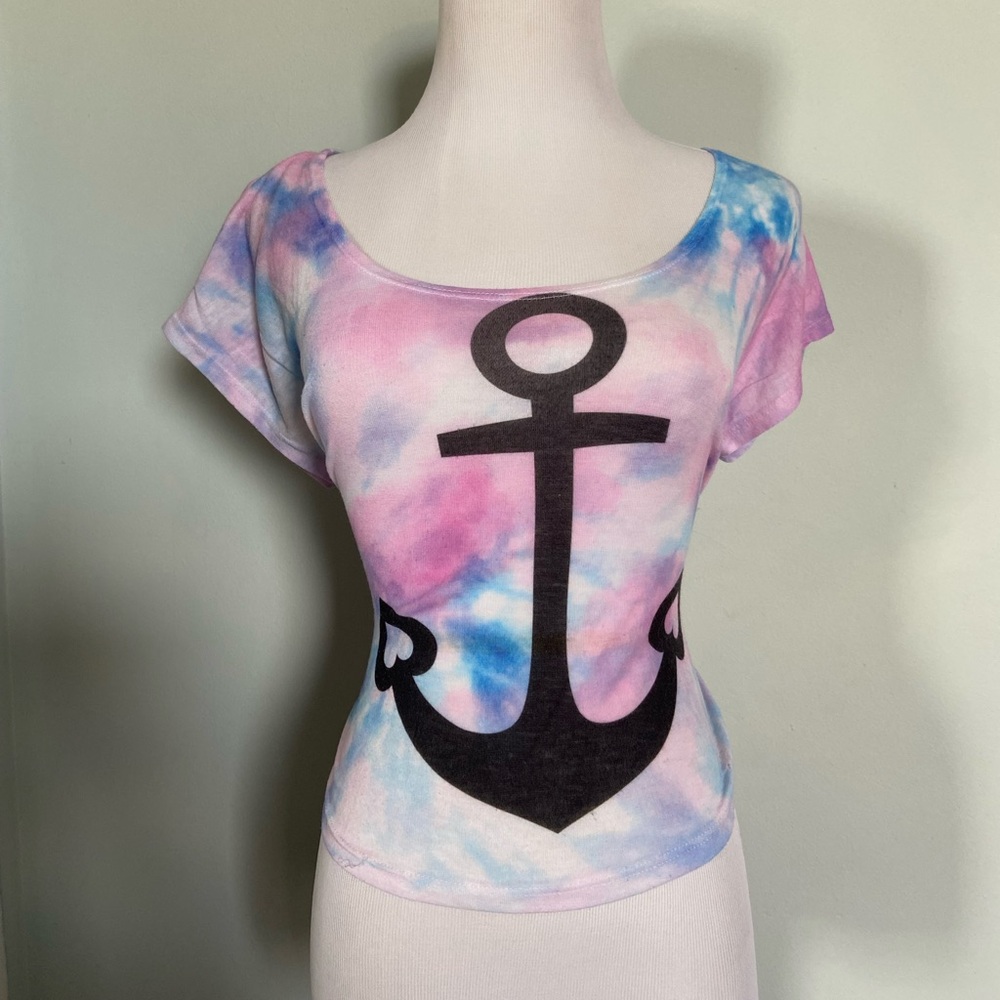 Workshop Anchor Slightly Cropped Shirt Pink, Blue, and Ivory Tie Dyed
